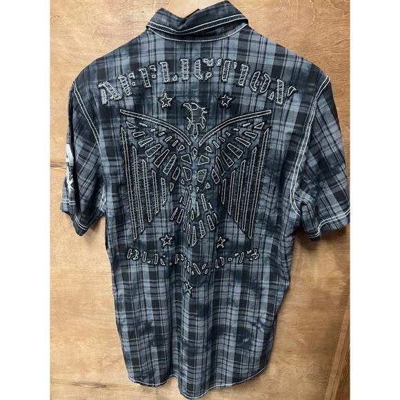 Affliction Other - Affliction Black Premium Buckle Shirt Mens Medium Grey Plaid Embroidered Eagle
